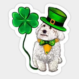 Clover Malarkey Funny Cavapoo puppy dog in hat and tie with Shamrocks - green 4 leaf clovers shamrock. Shenanigans The best Irish gift ideas 2024 Sticker